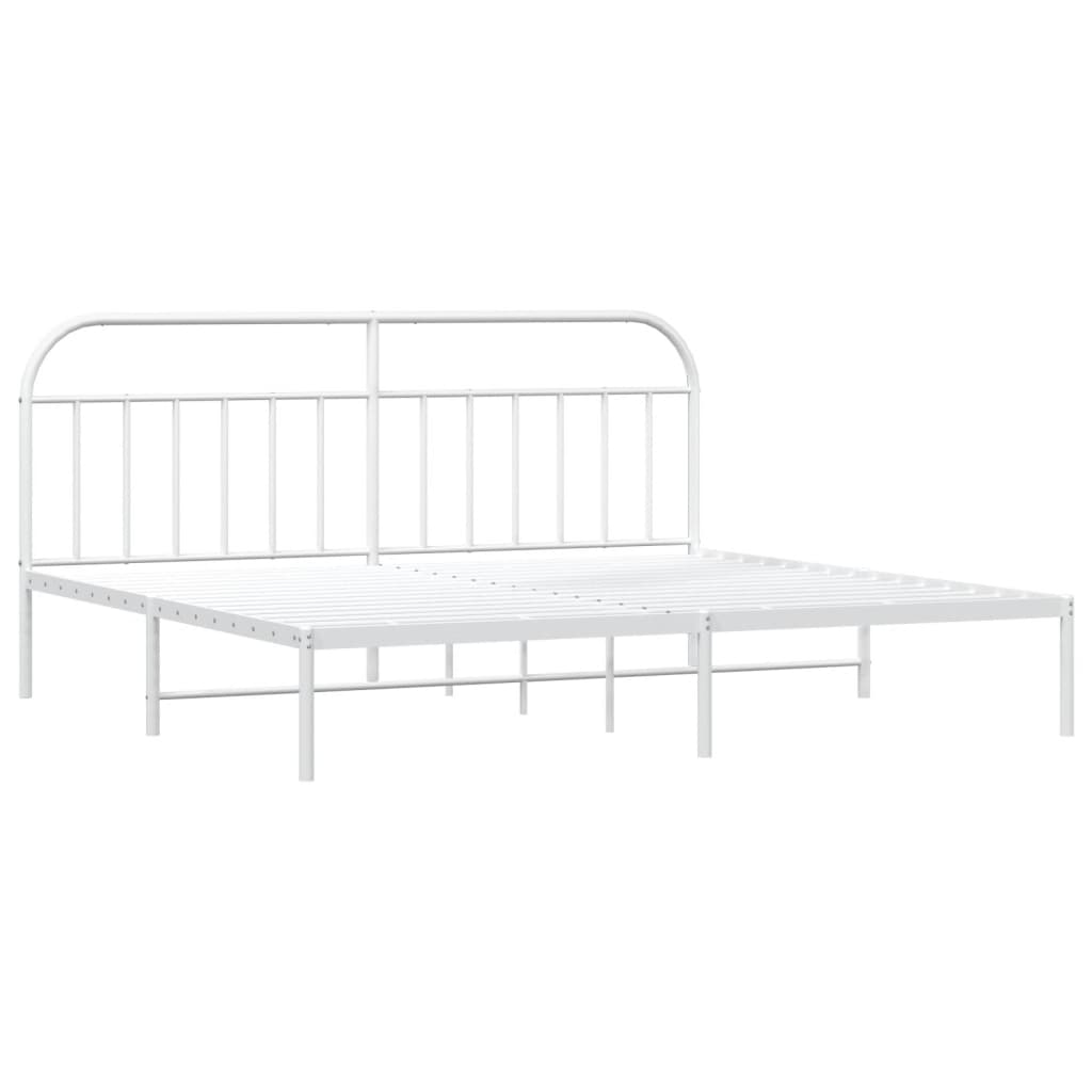 vidaXL Metal Bed Frame with Headboard White 76"x79.9" King