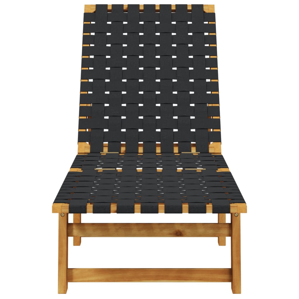 vidaXL Sun Lounger Black Solid Wood Acacia and Fabric