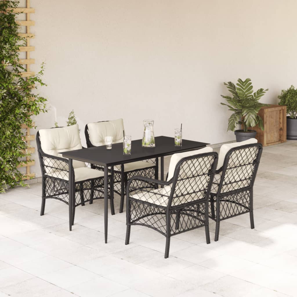 vidaXL 5 Piece Patio Dining Set with Cushions Black Poly Rattan