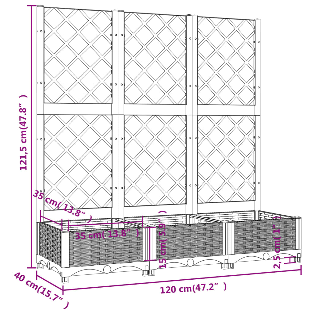 vidaXL Garden Planter with Trellis Light Gray 47.2"x15.7"x47.8" PP