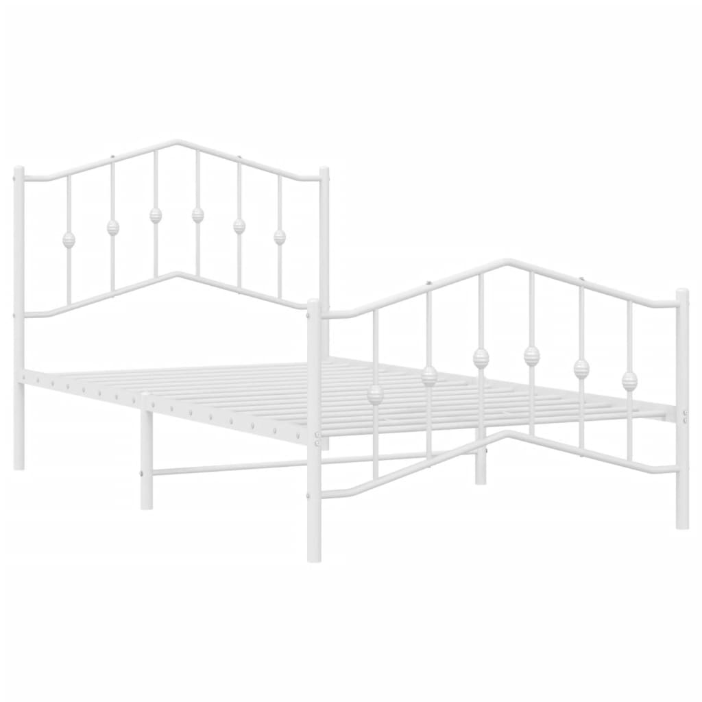 vidaXL Metal Bed Frame without Mattress with Footboard White 39.4"x74.8"