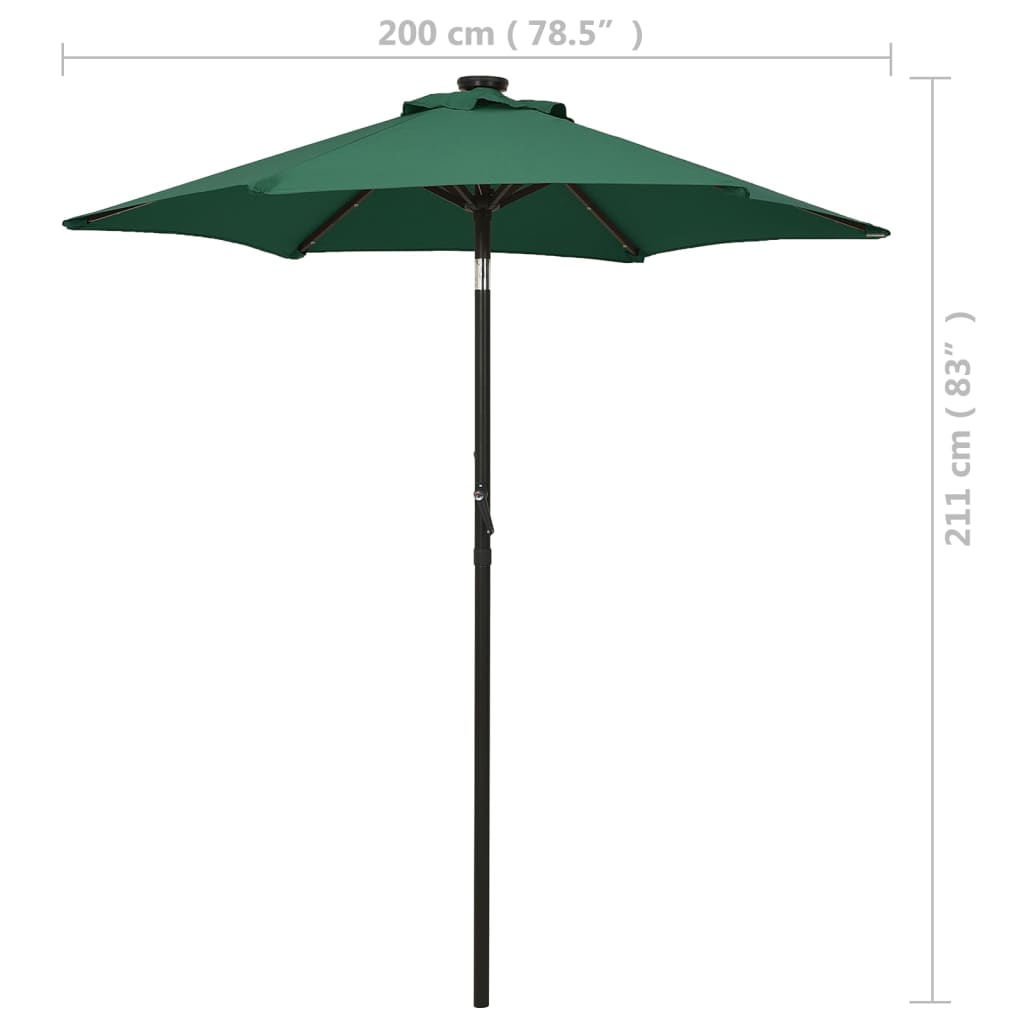 vidaXL Garden Parasol with LED Lights Green 78.7"x83.1" Aluminum