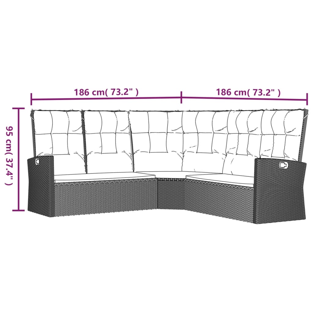 vidaXL 3 Piece Patio Lounge Set with Cushions Black Poly Rattan