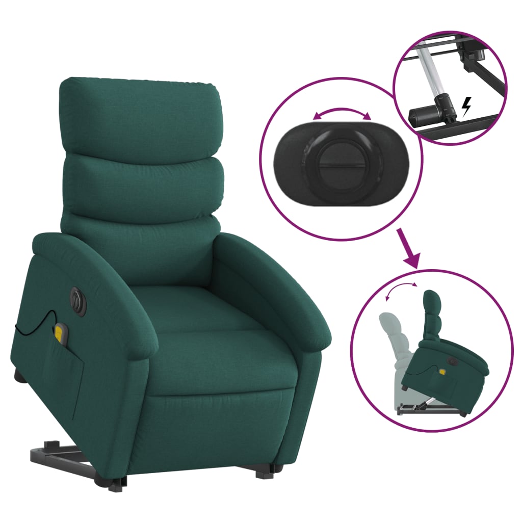 vidaXL Electric Stand up Massage Recliner Chair Dark Green Fabric