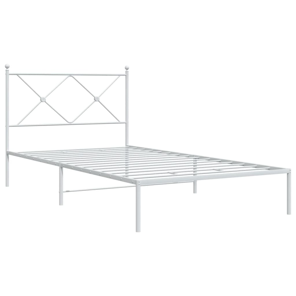 vidaXL Metal Bed Frame without Mattress with Headboard White 39.4"x78.7"