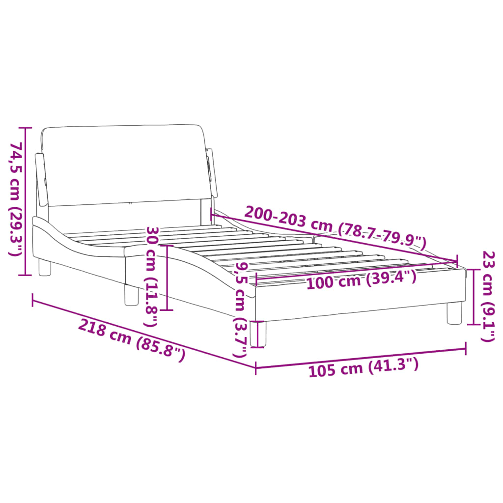 vidaXL Bed Frame with Headboard Dark Gray 39.4"x79.9" Twin XL Fabric