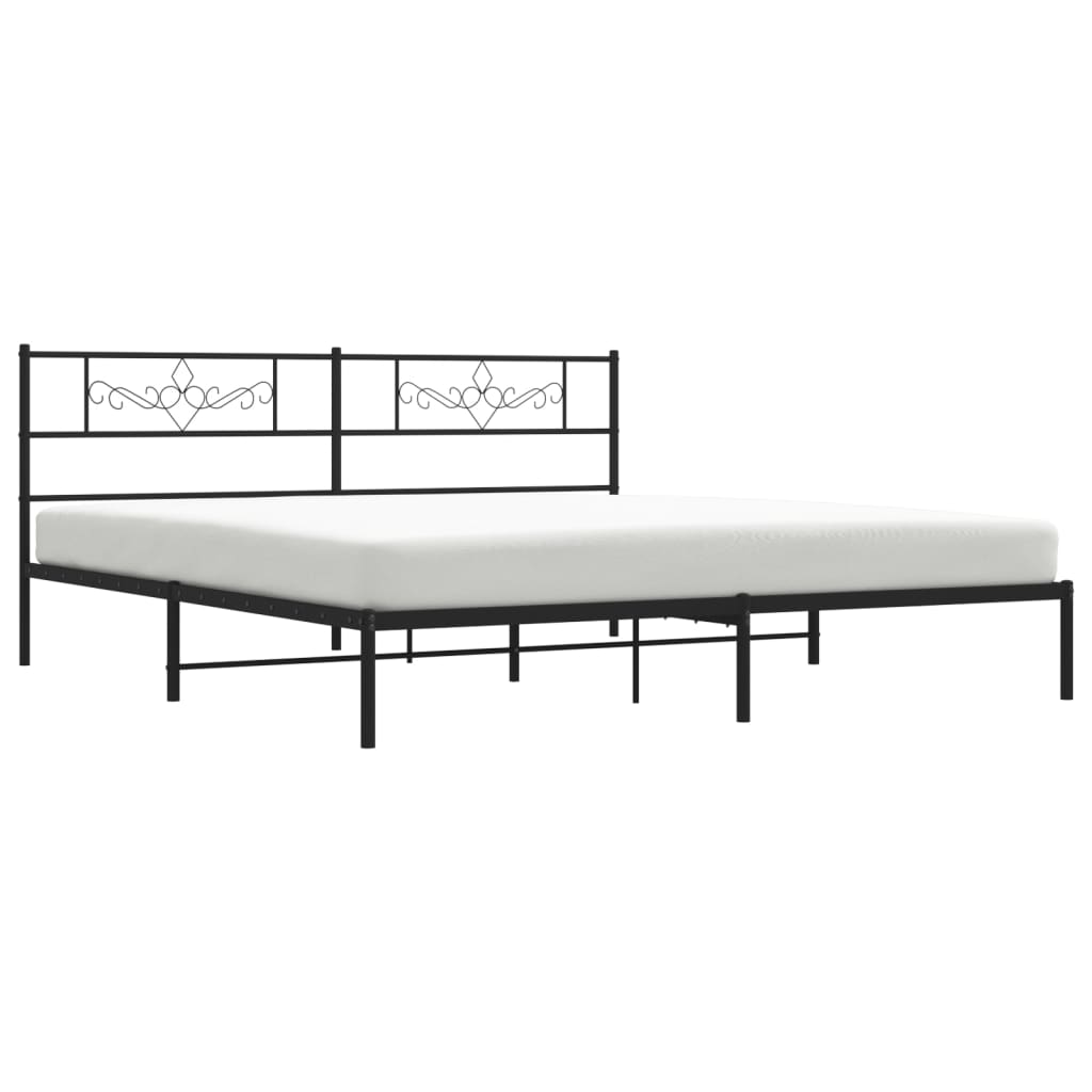 vidaXL Metal Bed Frame without Mattress with Headboard Black 76"x79.9"