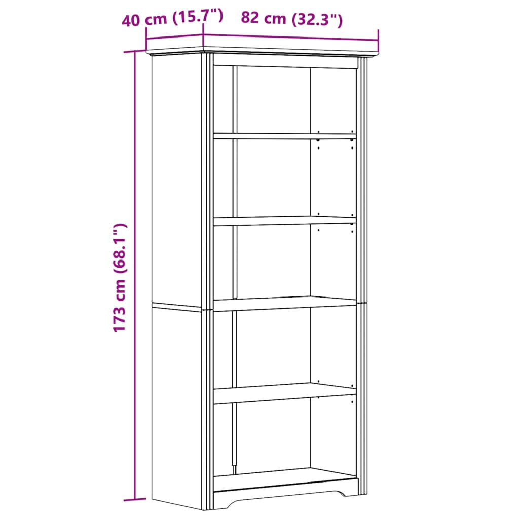 vidaXL Bookcase BODO Gray 32.3"x15.7"x68.1" Solid Wood Pine 5-Tier