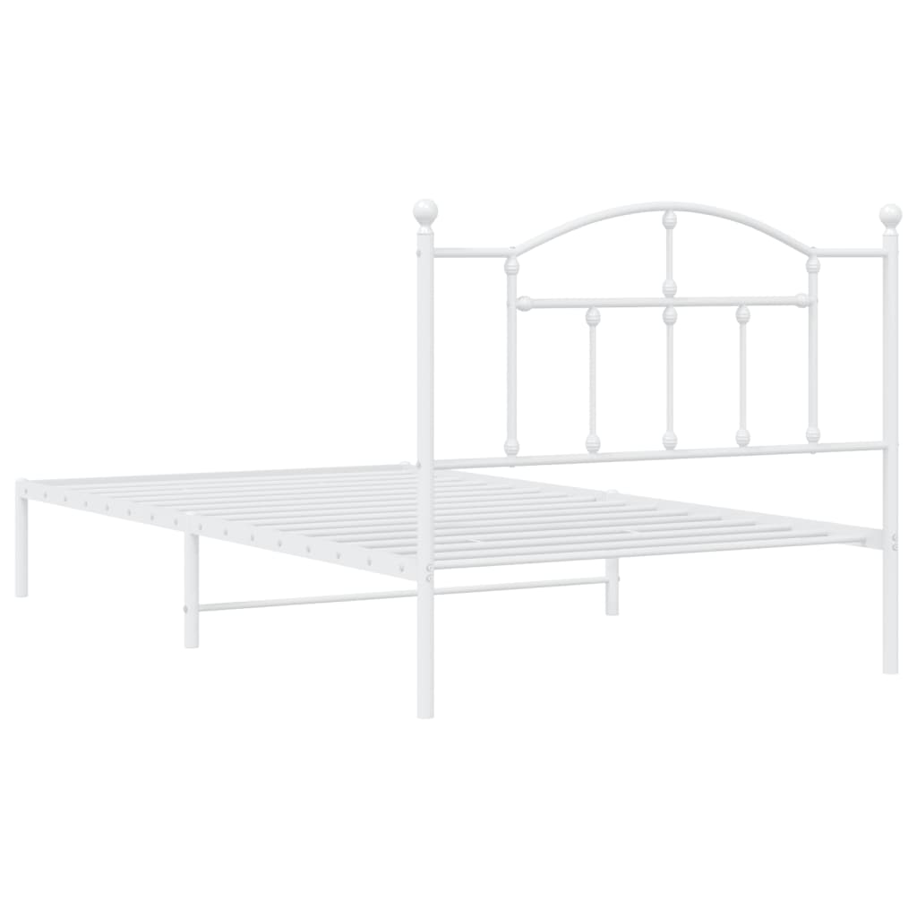 vidaXL Metal Bed Frame without Mattress with Headboard White 39.4"x78.7"