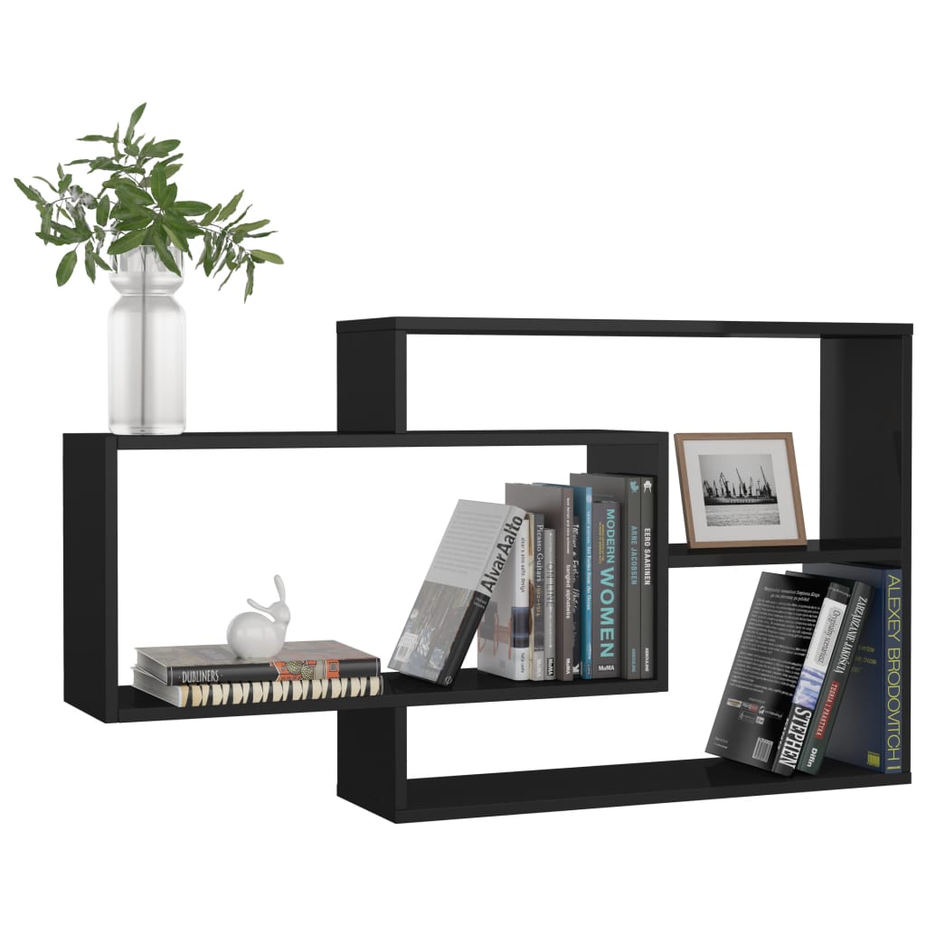 vidaXL Wall Shelves High Gloss Black 40.9"x7.9"x23" Engineered Wood