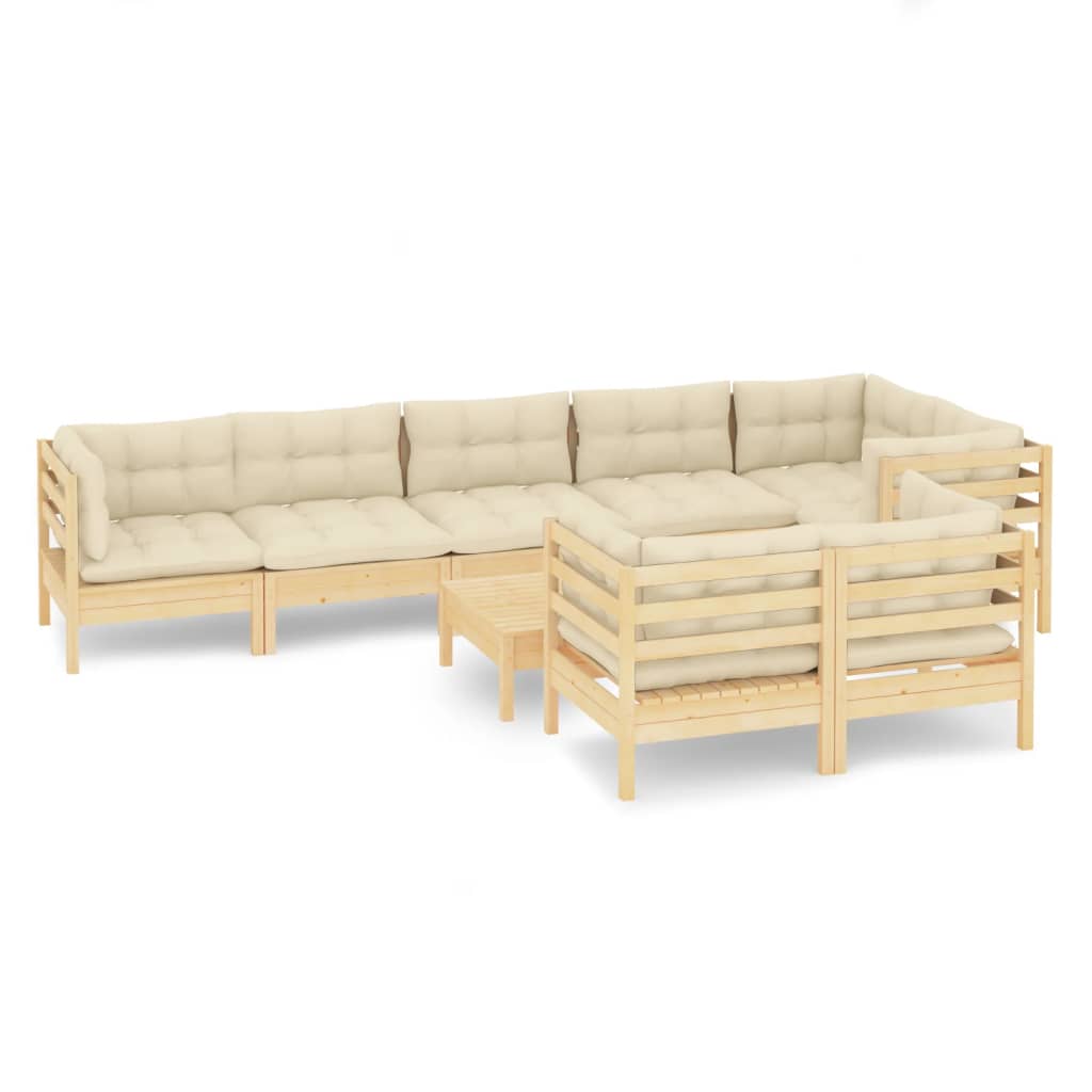 vidaXL 9 Piece Patio Lounge Set with Cream Cushions Solid Pinewood