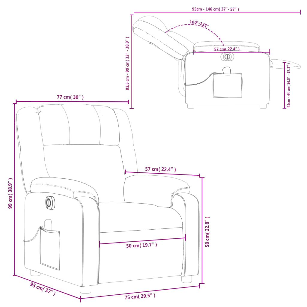 vidaXL Electric Massage Recliner Chair Gray Faux Leather