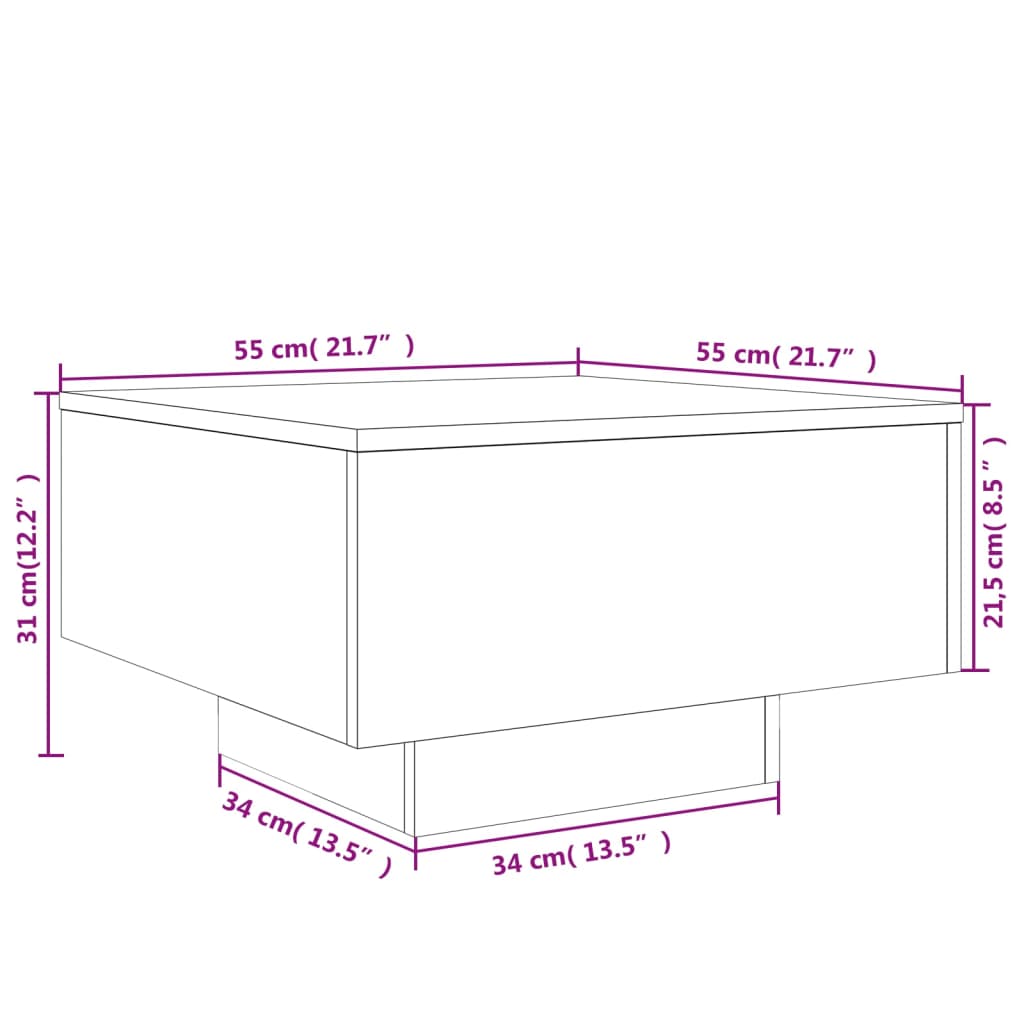 vidaXL Coffee Table Black 21.7"x21.7"x12.2" Engineered Wood