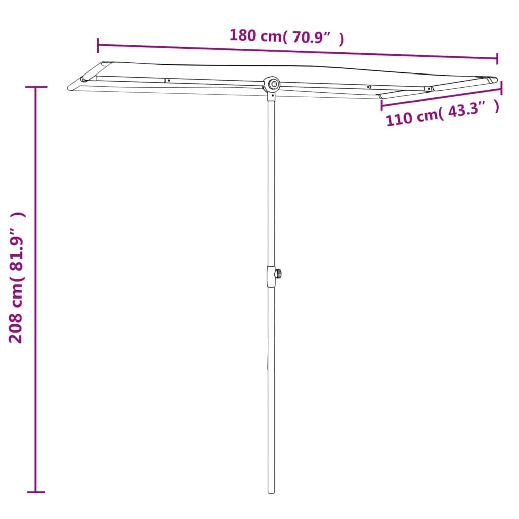 vidaXL Garden Parasol with Aluminum Pole 70.9"x43.3" Black