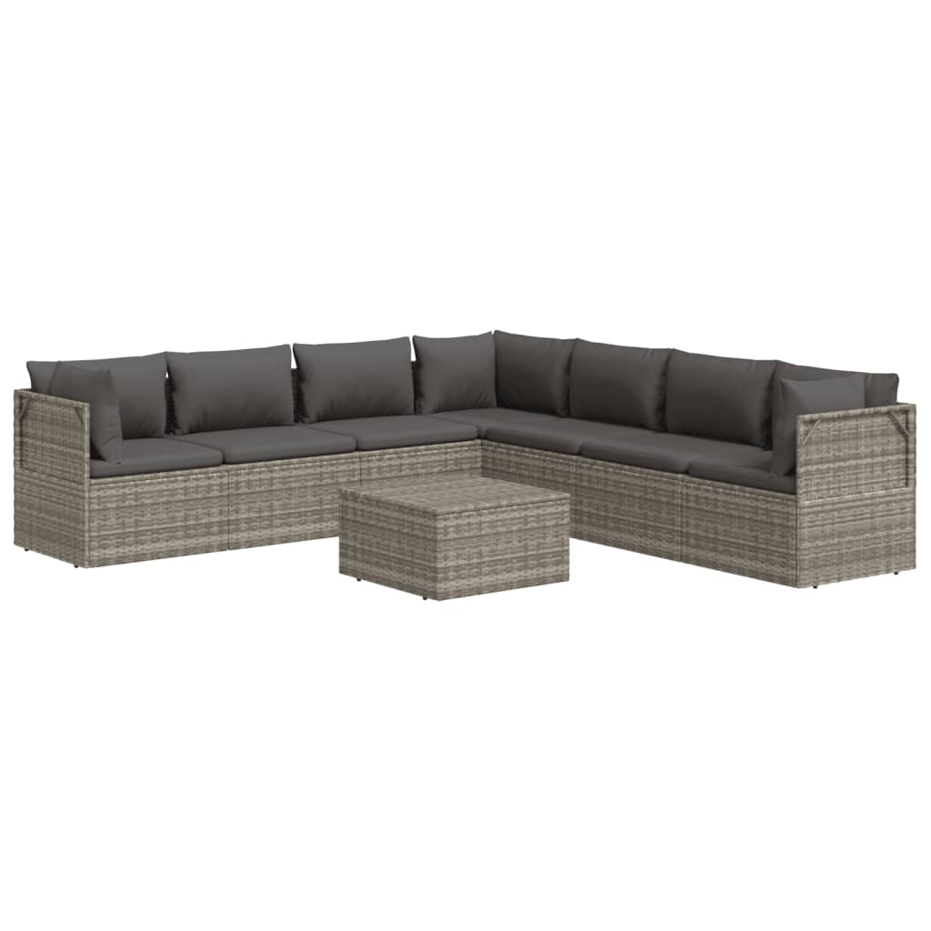 vidaXL 8 Piece Patio Lounge Set with Cushions Gray Poly Rattan