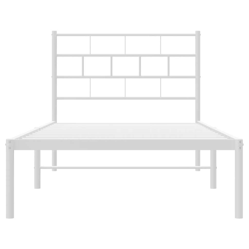 vidaXL Metal Bed Frame without Mattress with Headboard White 39.4"x74.8"