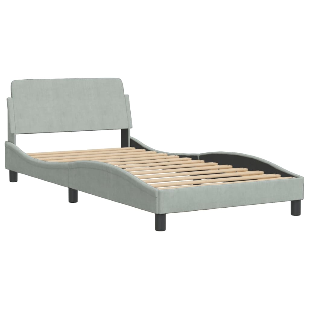 vidaXL Bed Frame with Headboard Light Gray 39.4"x74.8" Twin Velvet