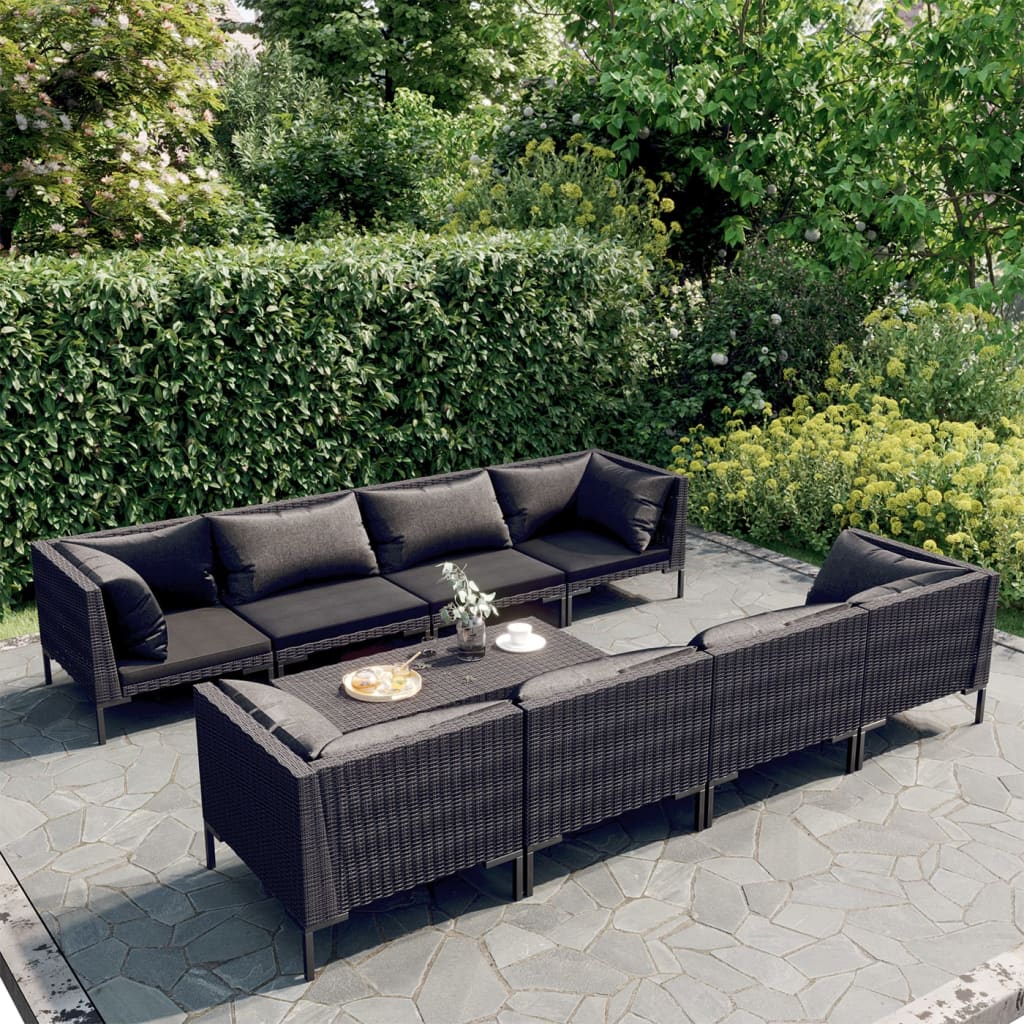 vidaXL 9 Piece Patio Lounge Set with Cushions Poly Rattan Dark Gray