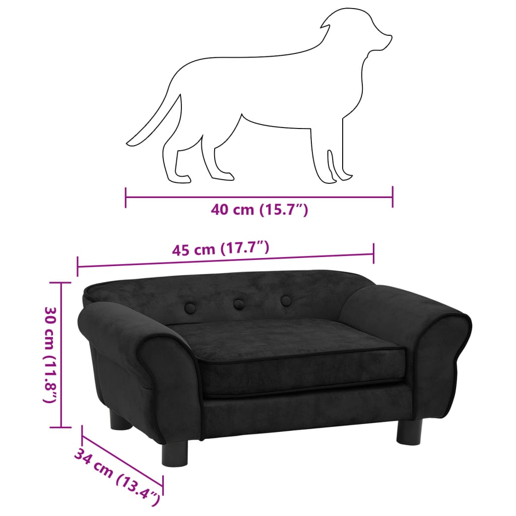 vidaXL Dog Sofa Black 28.3"x17.7"x11.8" Plush