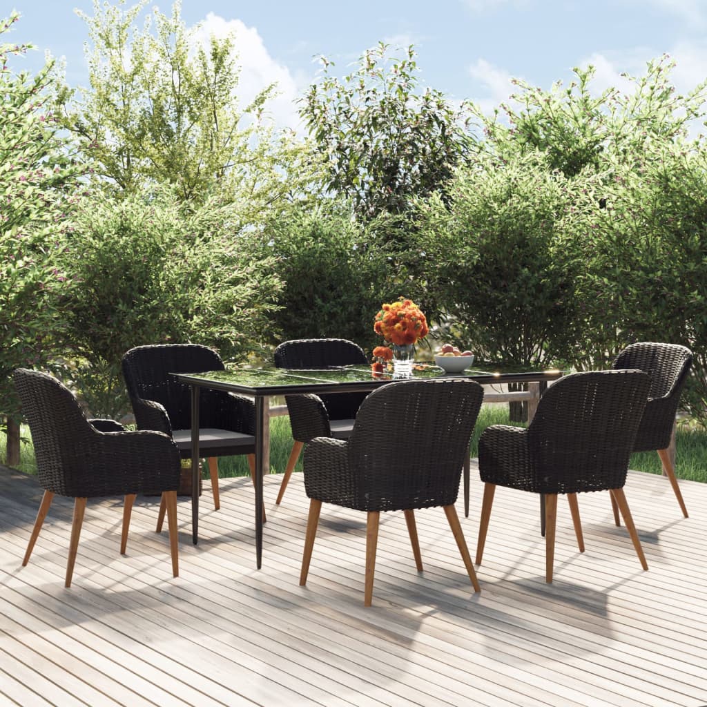 vidaXL 7 Piece Patio Dining Set with Cushions Black