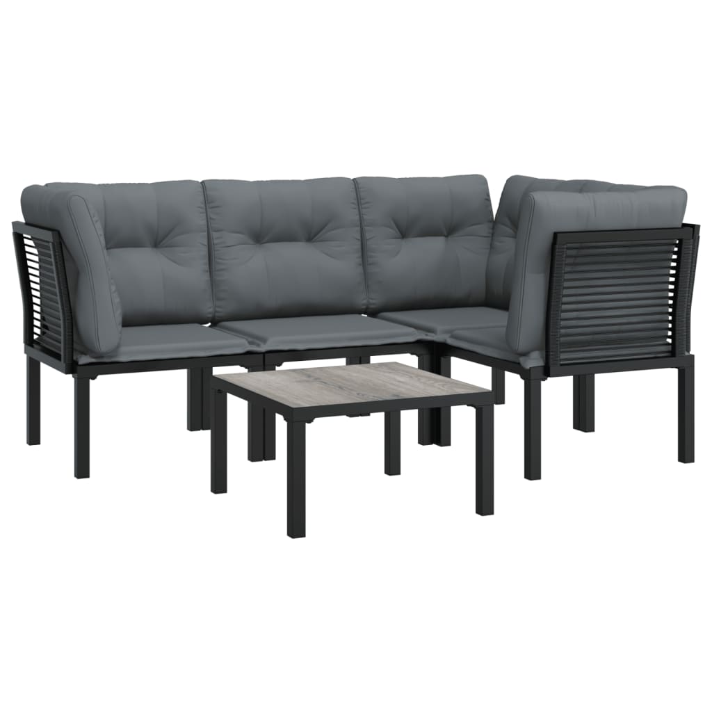 vidaXL 5 Piece Patio Lounge Set Black and Gray Poly Rattan