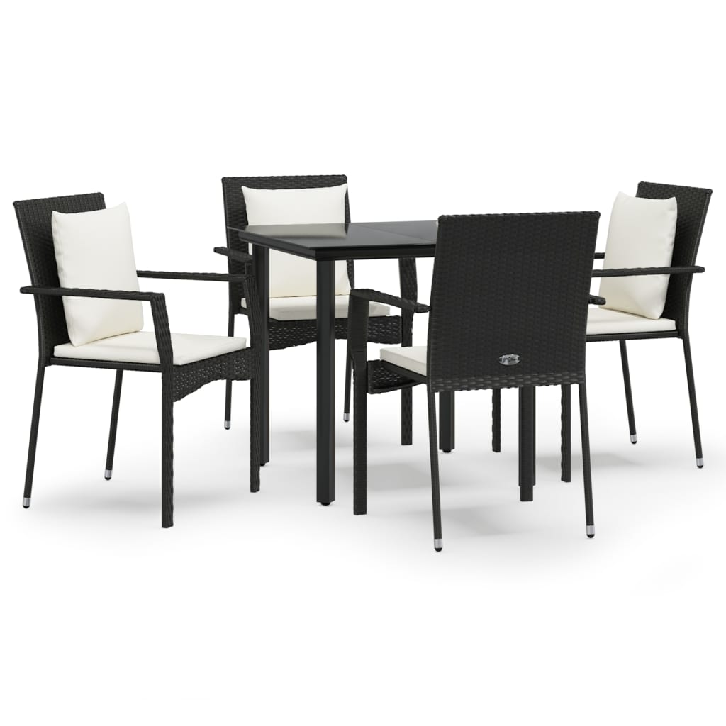 vidaXL 5 Piece Patio Dining Set with Cushions Black Poly Rattan