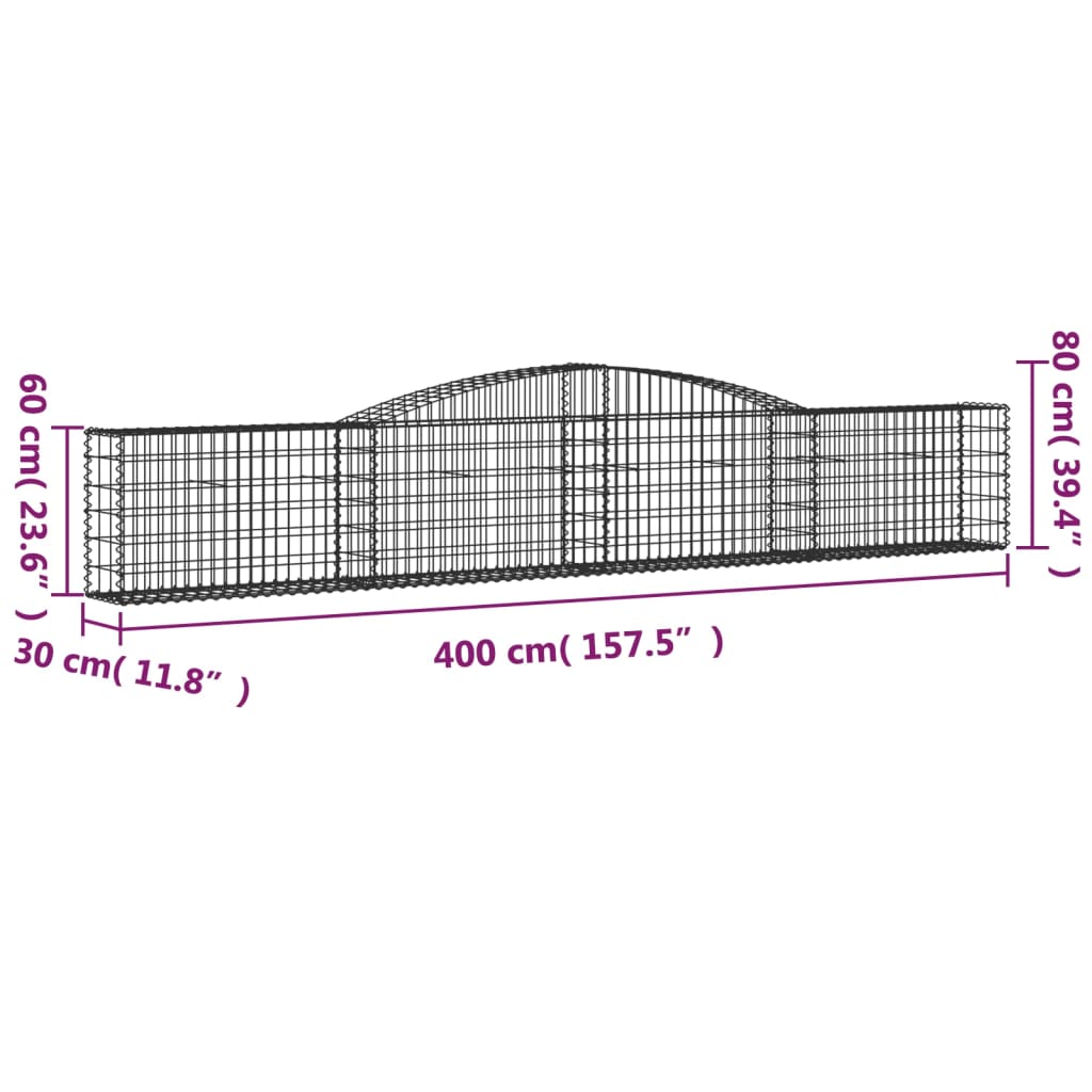 vidaXL Arched Gabion Basket 157.5"x11.8"x23.6"/31.5" Galvanized Iron