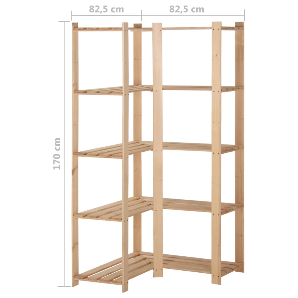 vidaXL 5-Tier Storage Corner Rack 32.5"x32.5"x66.9" Solid Wood Pine