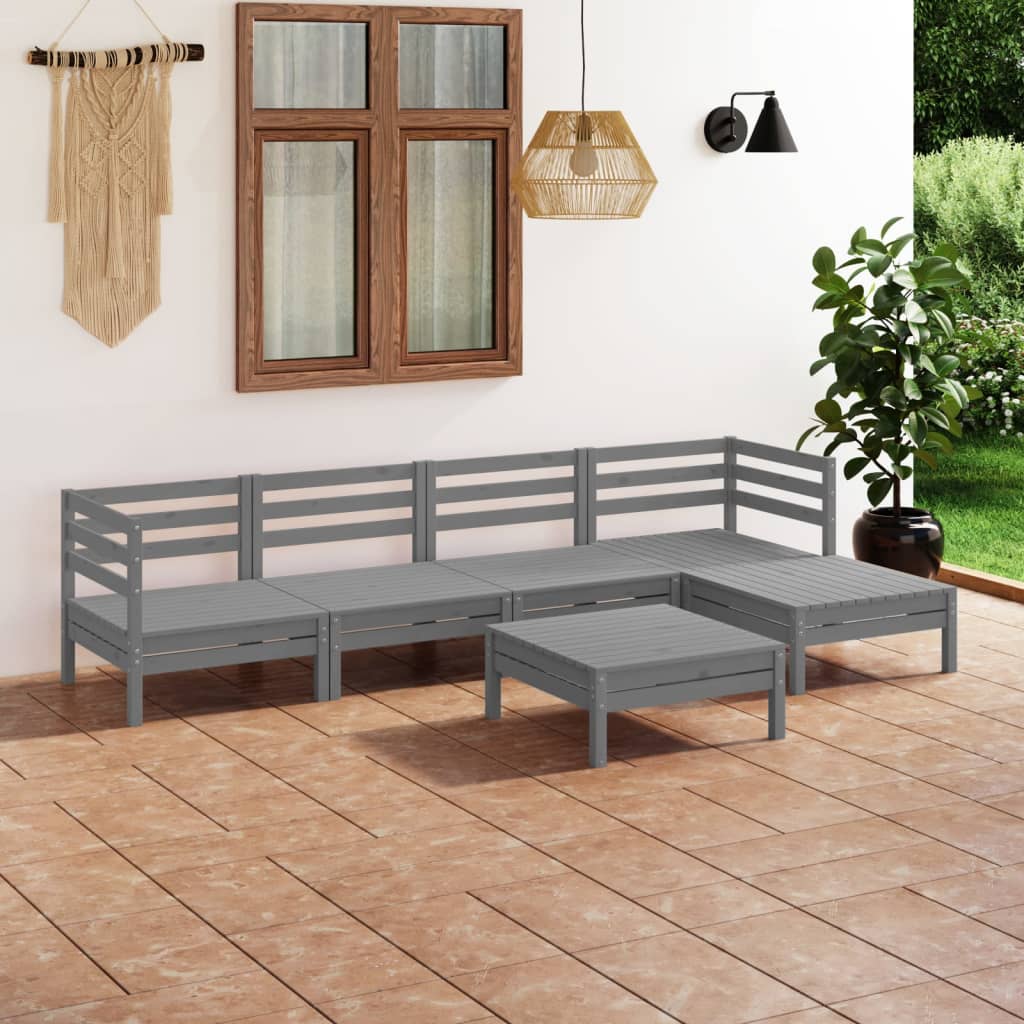 vidaXL 6 Piece Patio Lounge Set Solid Pinewood Gray