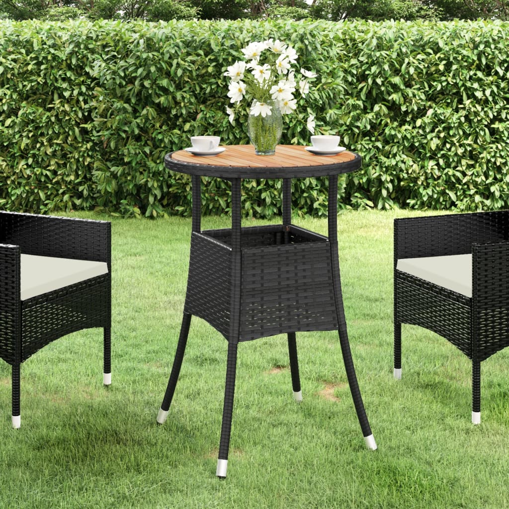 vidaXL Patio Table Ø23.6"x29.5" Acacia Wood and Poly Rattan Black