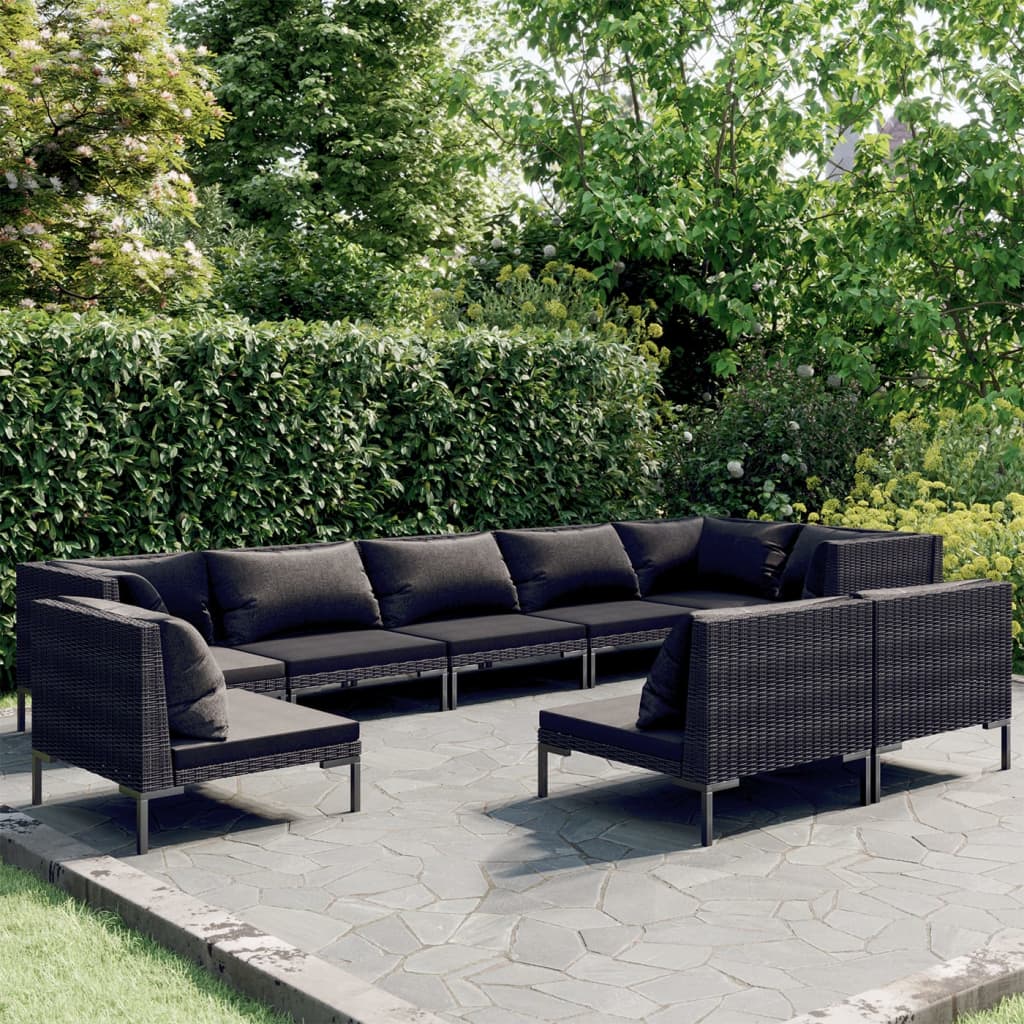 vidaXL 9 Piece Patio Lounge Set with Cushions Poly Rattan Dark Gray