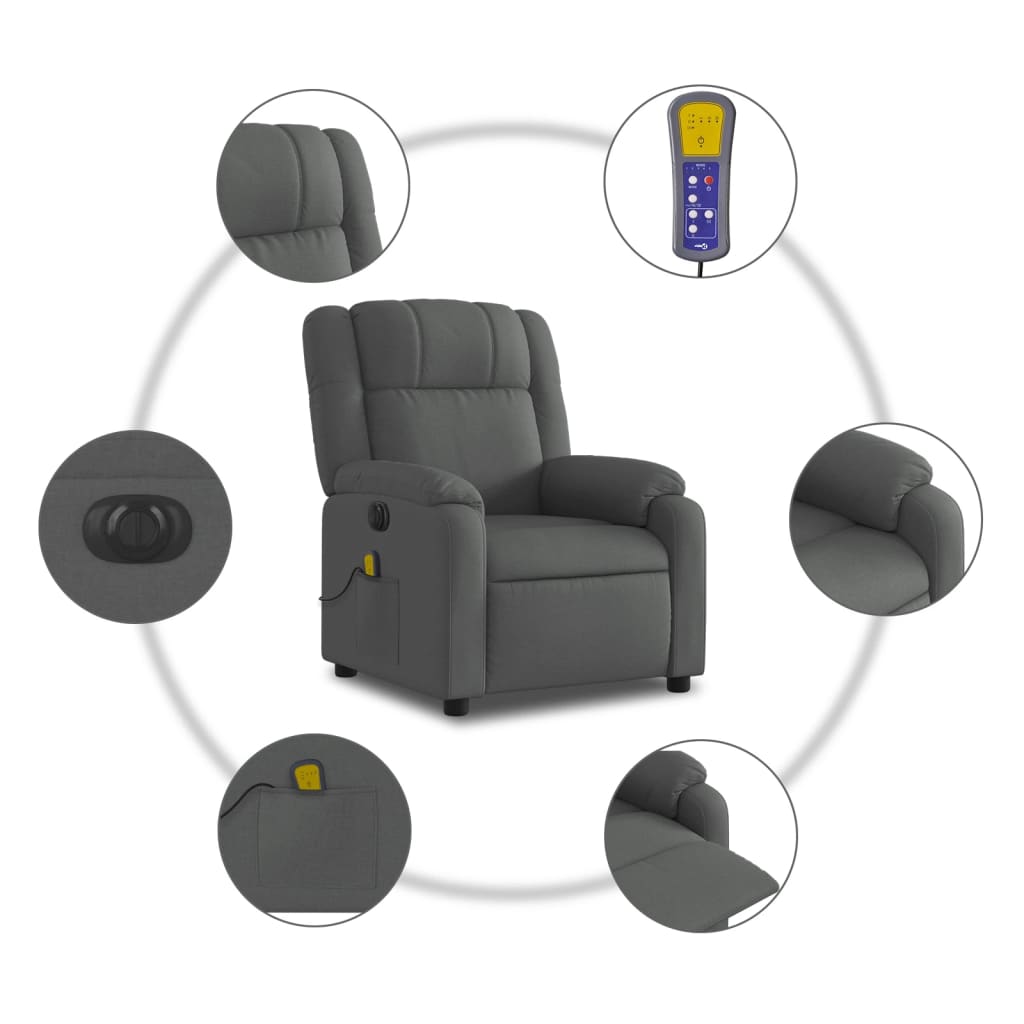 vidaXL Electric Massage Recliner Chair Dark Gray Fabric