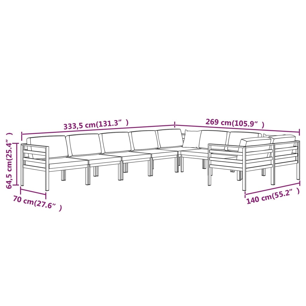 vidaXL 9 Piece Patio Lounge Set with Cushions Aluminum Anthracite