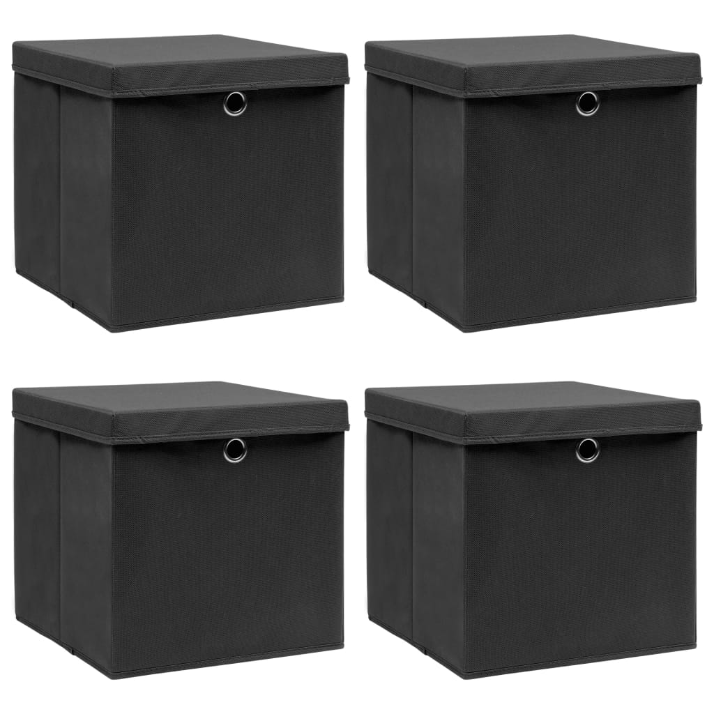 vidaXL Storage Boxes with Lids 4 pcs Black 12.6"x12.6"x12.6" Fabric