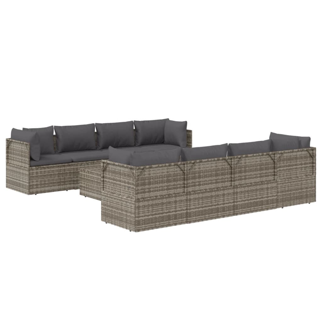 vidaXL 9 Piece Patio Lounge Set with Cushions Gray Poly Rattan