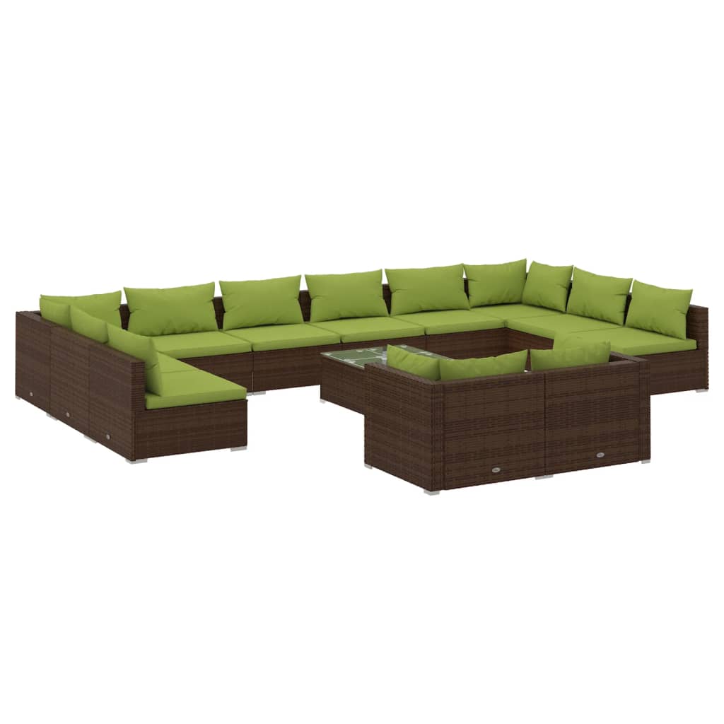 vidaXL 13 Piece Patio Lounge Set with Cushions Brown Poly Rattan