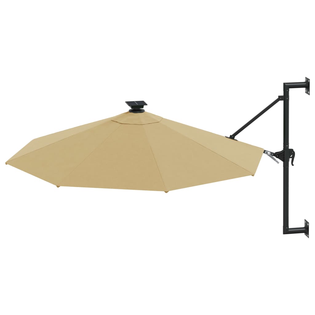 vidaXL Wall-mounted Garden Parasol with LEDs and Metal Pole 118.1" Taupe