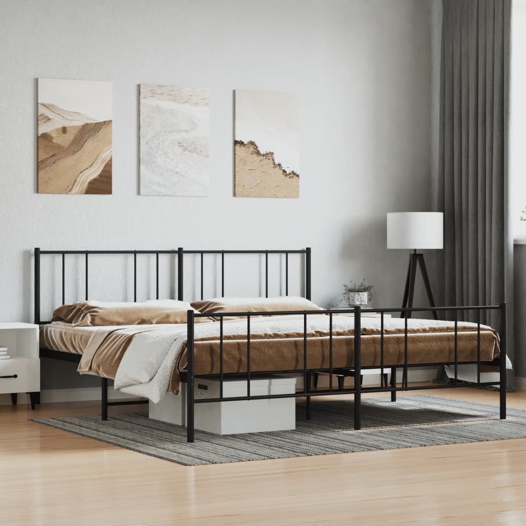 vidaXL Metal Bed Frame without Mattress with Footboard Black 72"x83.9"