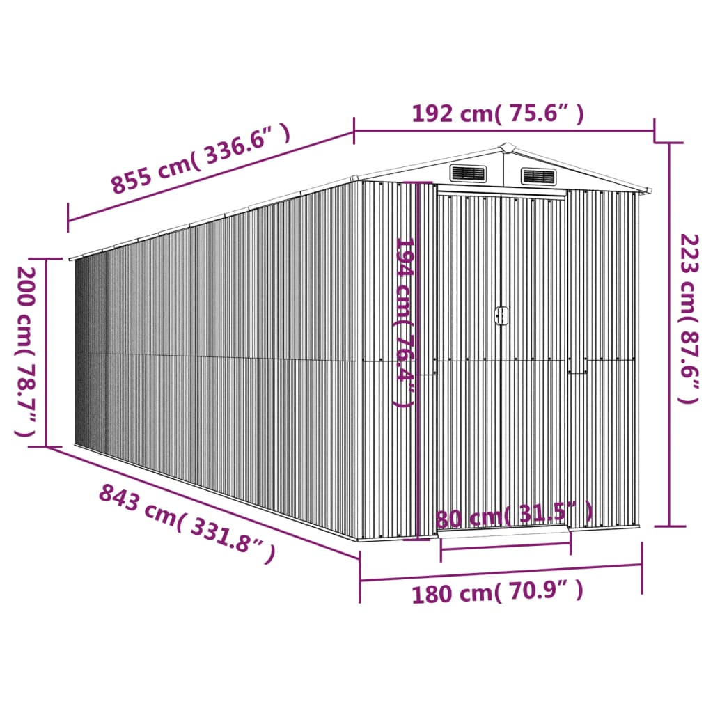 vidaXL Garden Shed Light Brown 75.6"x336.6"x87.8" Galvanized Steel