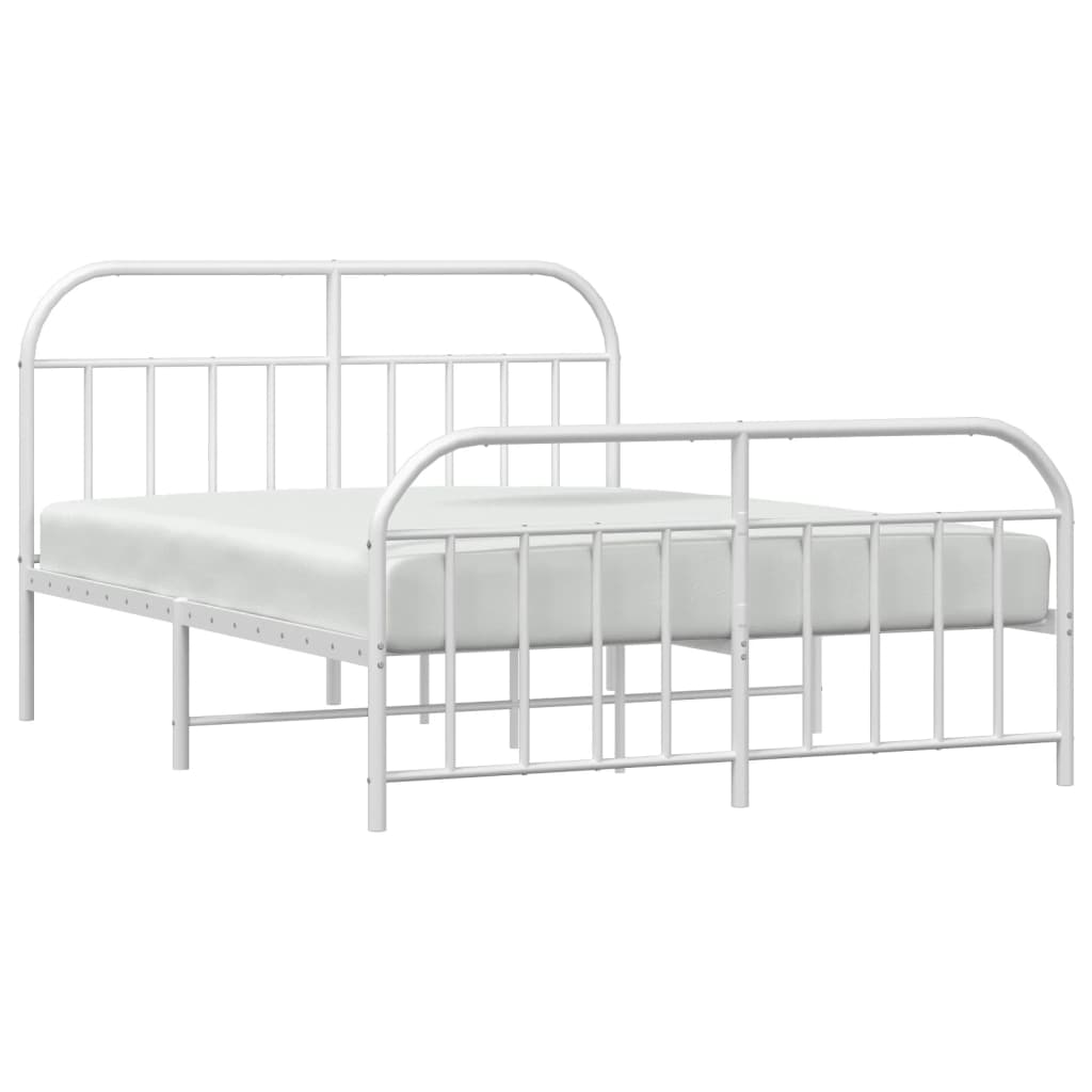 vidaXL Metal Bed Frame with Headboard and Footboard White 59.8"x78.7"