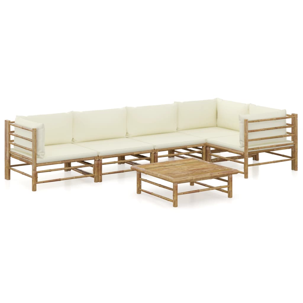 vidaXL 6 Piece Patio Lounge Set with Cream White Cushions Bamboo