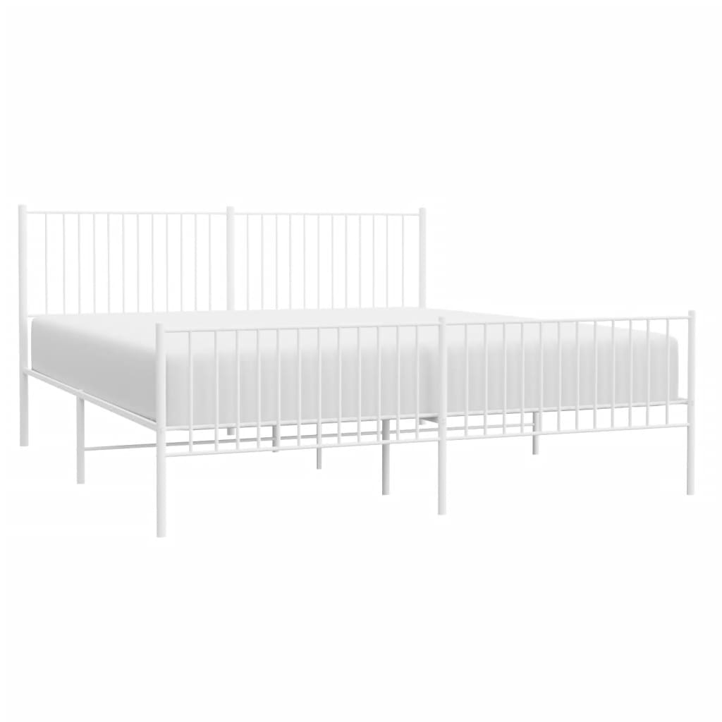 vidaXL Metal Bed Frame with Headboard and Footboard White 76"x79.9" King