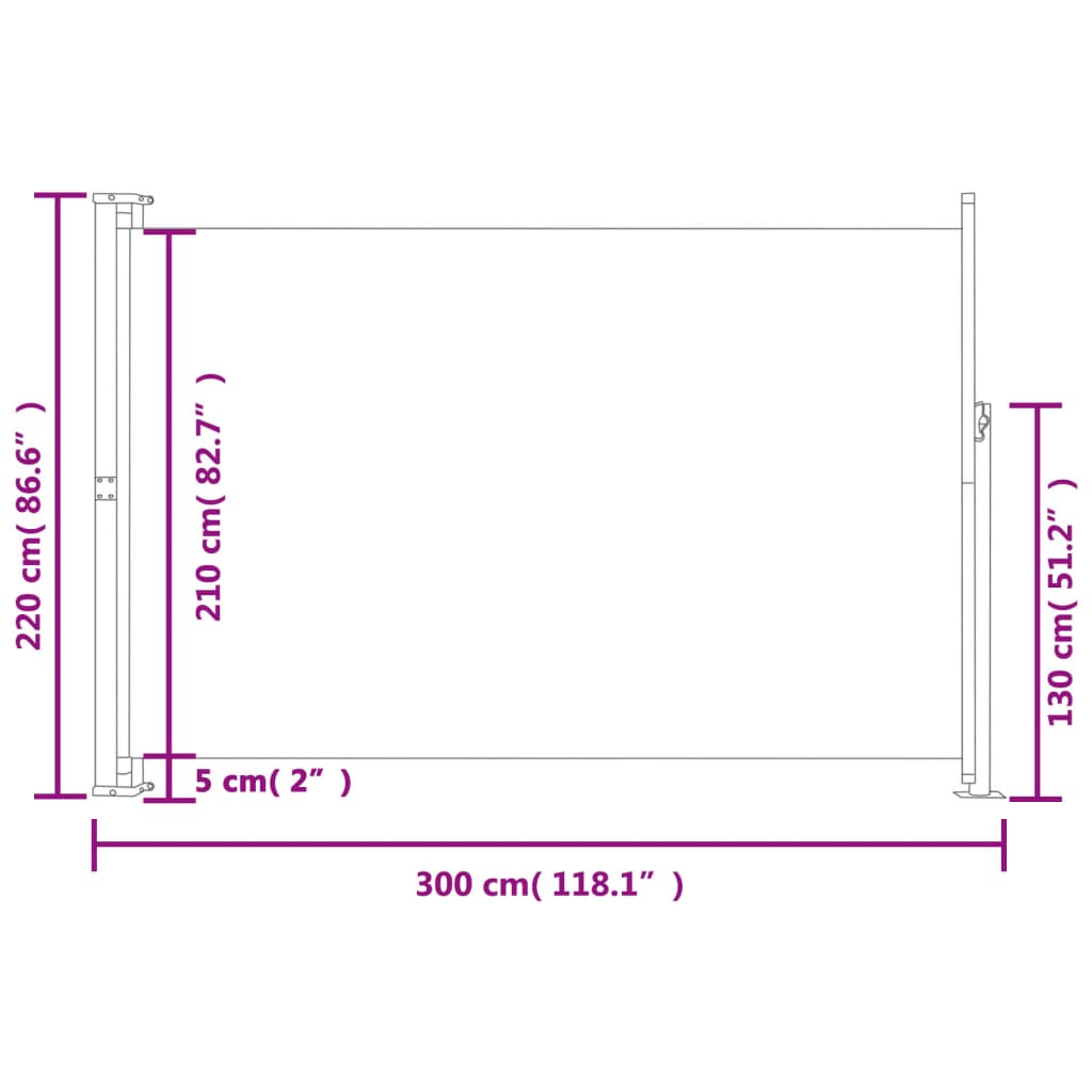 vidaXL Patio Retractable Side Awning 86.6"x118.1" Cream