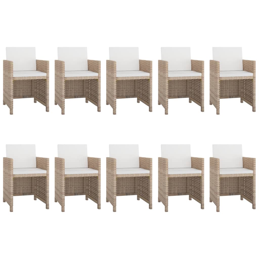 vidaXL 11 Piece Patio Dining Set with Cushions Poly Rattan Beige