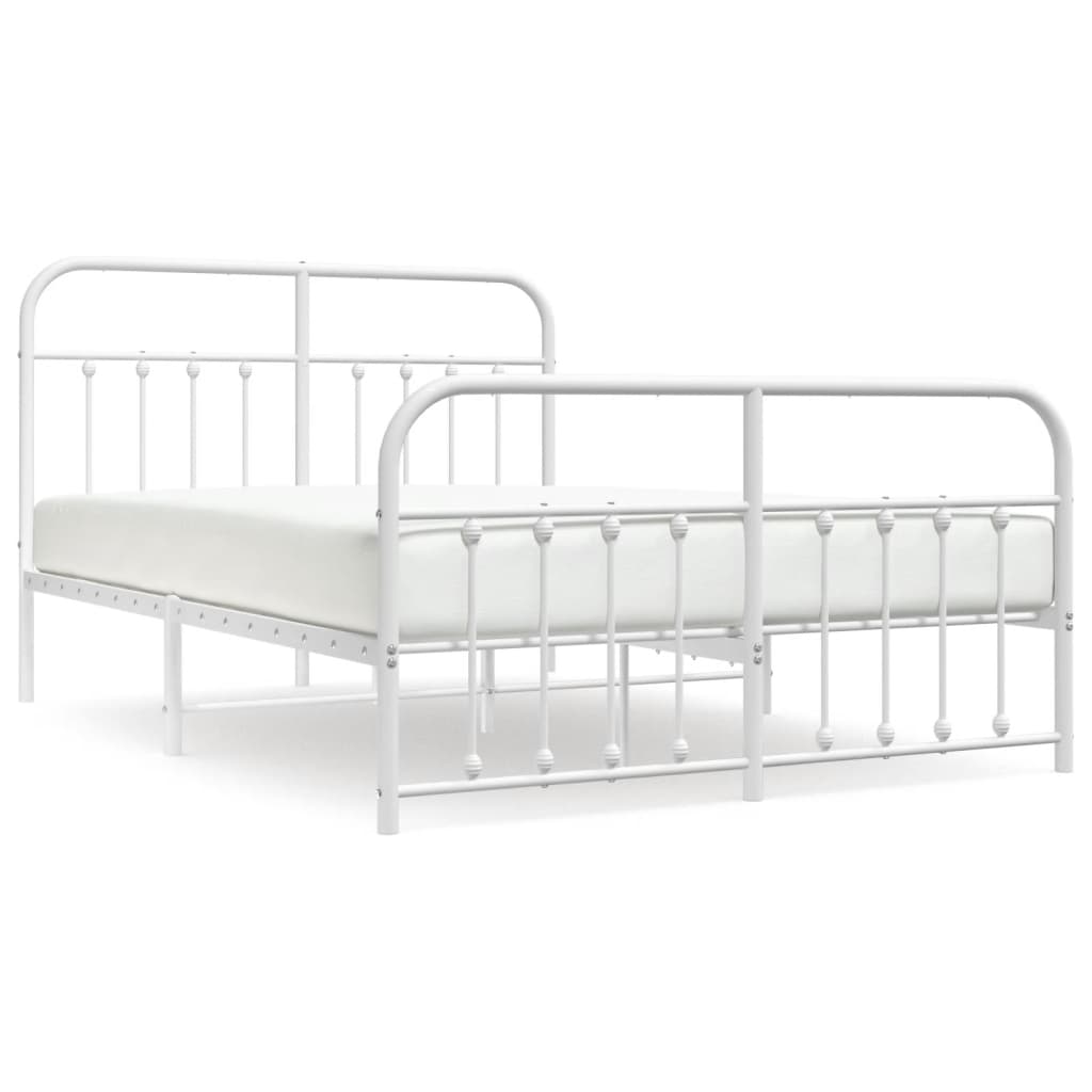 vidaXL Metal Bed Frame with Headboard and Footboard White 59.1"x78.7"