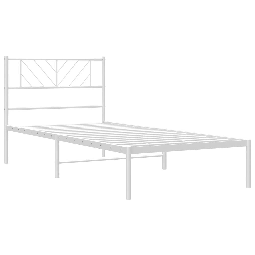 vidaXL Metal Bed Frame without Mattress with Headboard White 39.4"x78.7"