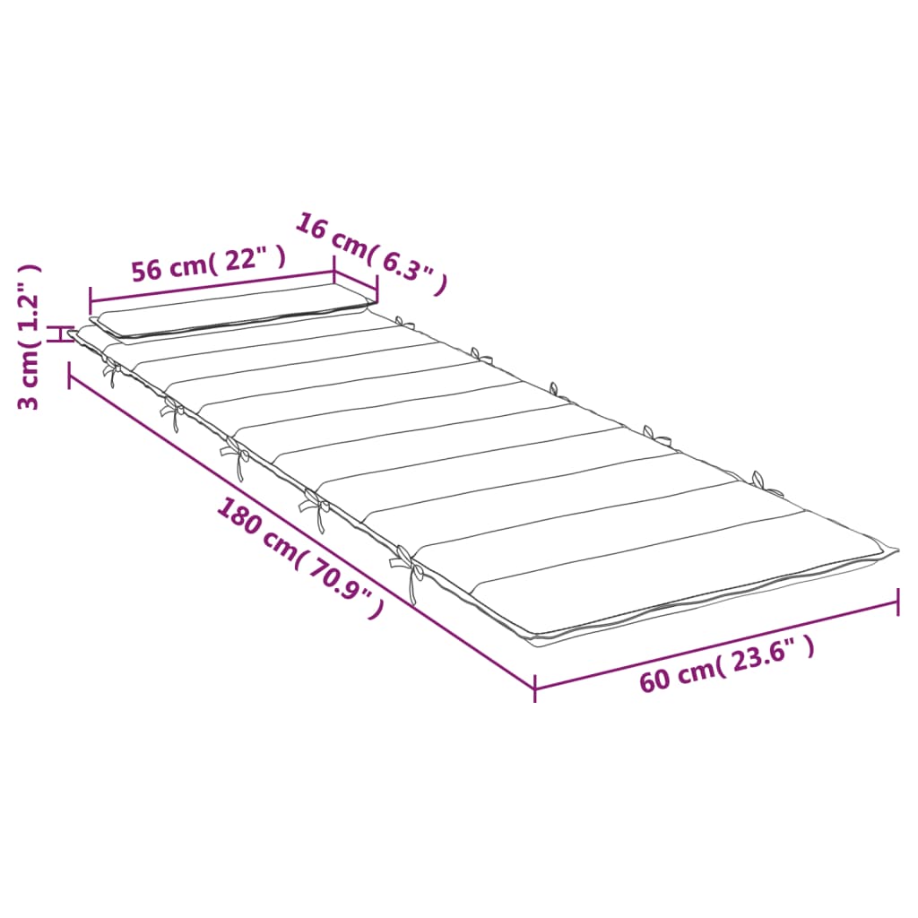 vidaXL Sun Lounger Cushion Gray 70.9"x23.6"x1.2" Oxford Fabric