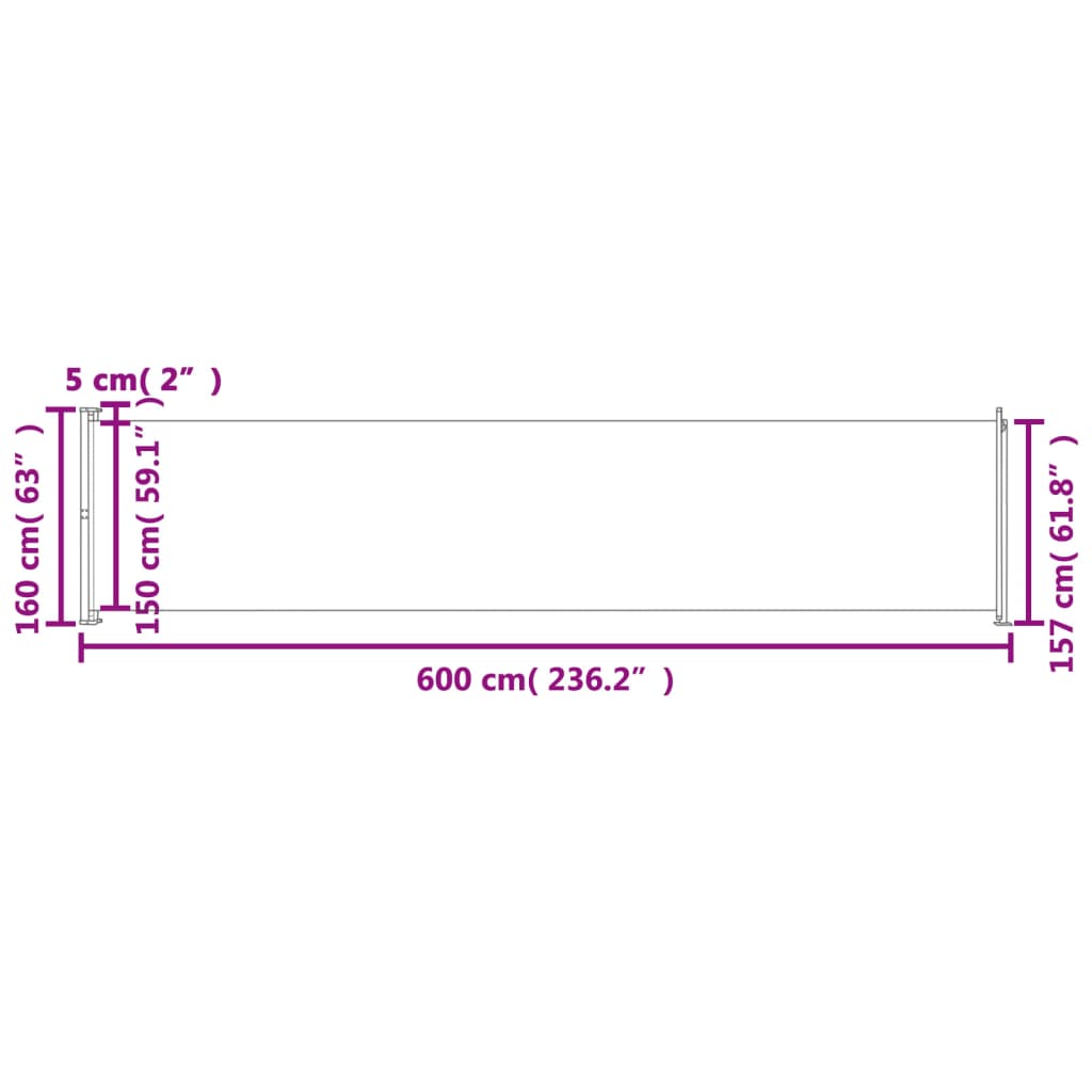 vidaXL Patio Retractable Side Awning 236.2"x63" Brown