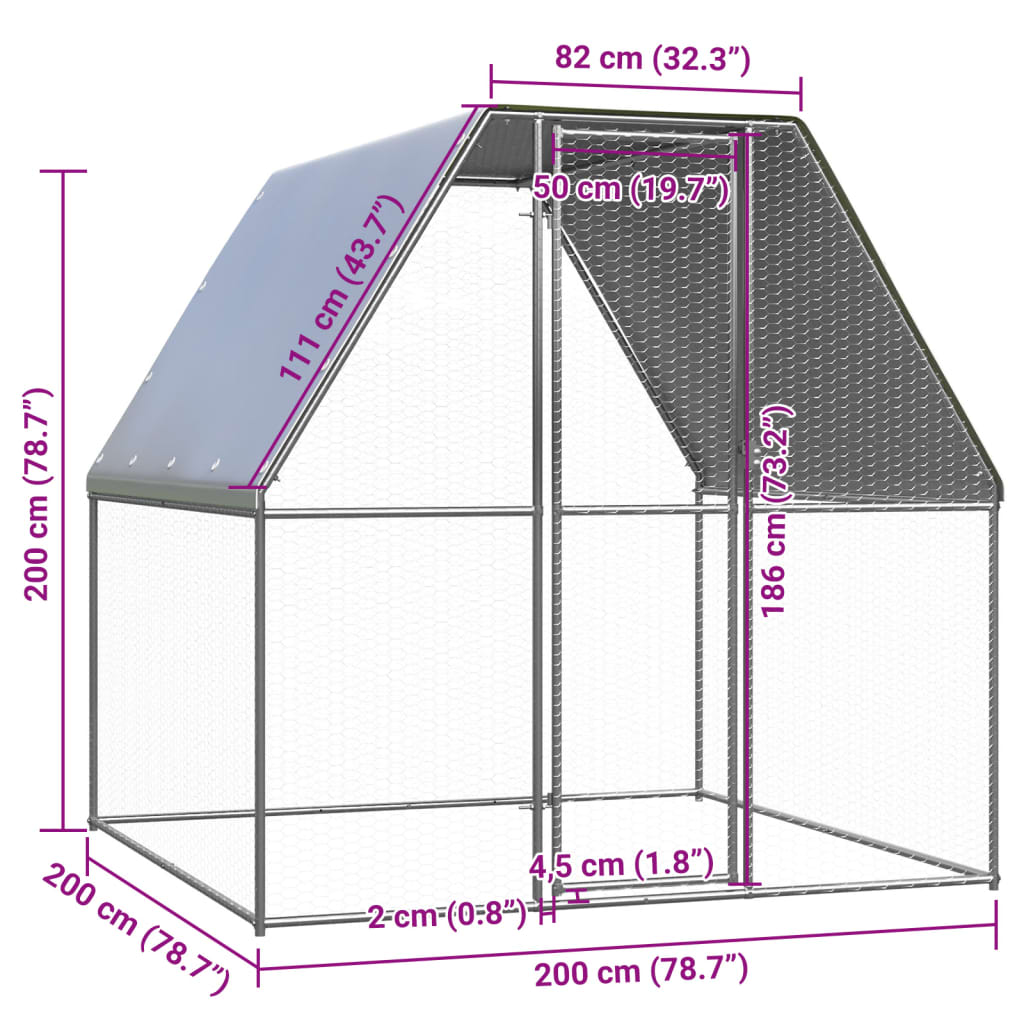 vidaXL Outdoor Chicken Cage 6.6'x6.6'x6.6' Galvanized Steel