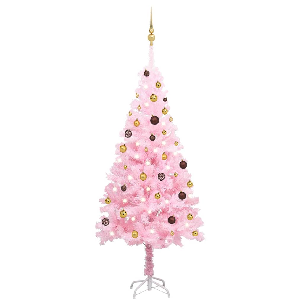 vidaXL Artificial Pre-lit Christmas Tree with Ball Set Pink 70.9" PVC